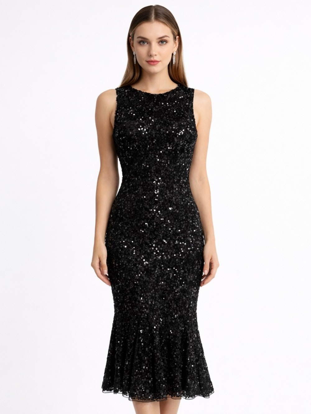 Mac Duggal sequined fit-and-flare midi dress (Style 5597) cocktail, formal sz 2